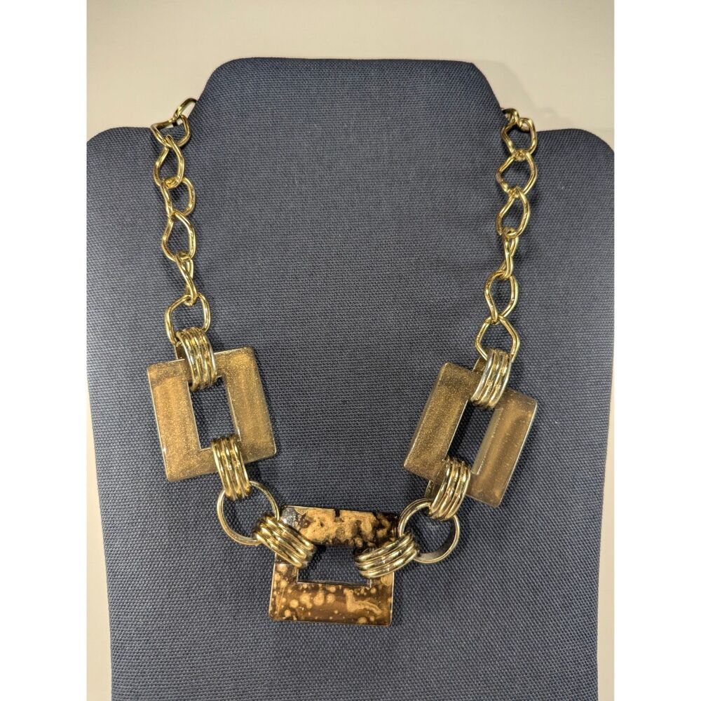 Square Triple Link Gold Bronze Tone Necklace